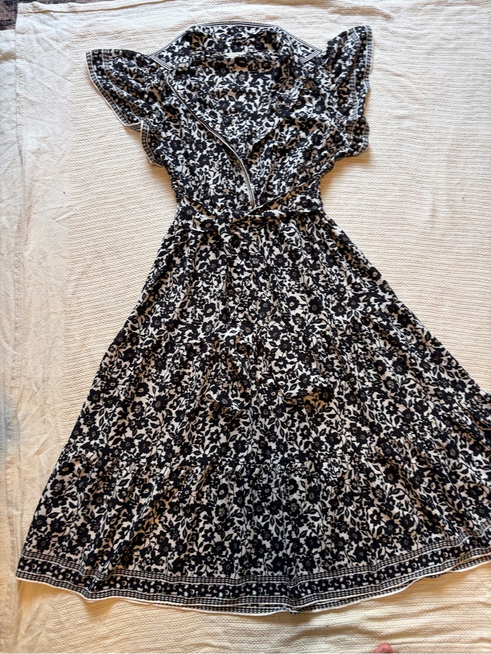 Max Studio Black and White Floral Wrap Dress